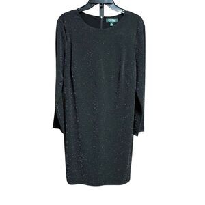 Lauren Ralph Lauren Women’s Black Sparkle Long Sleeve Sheath Dress Sz14